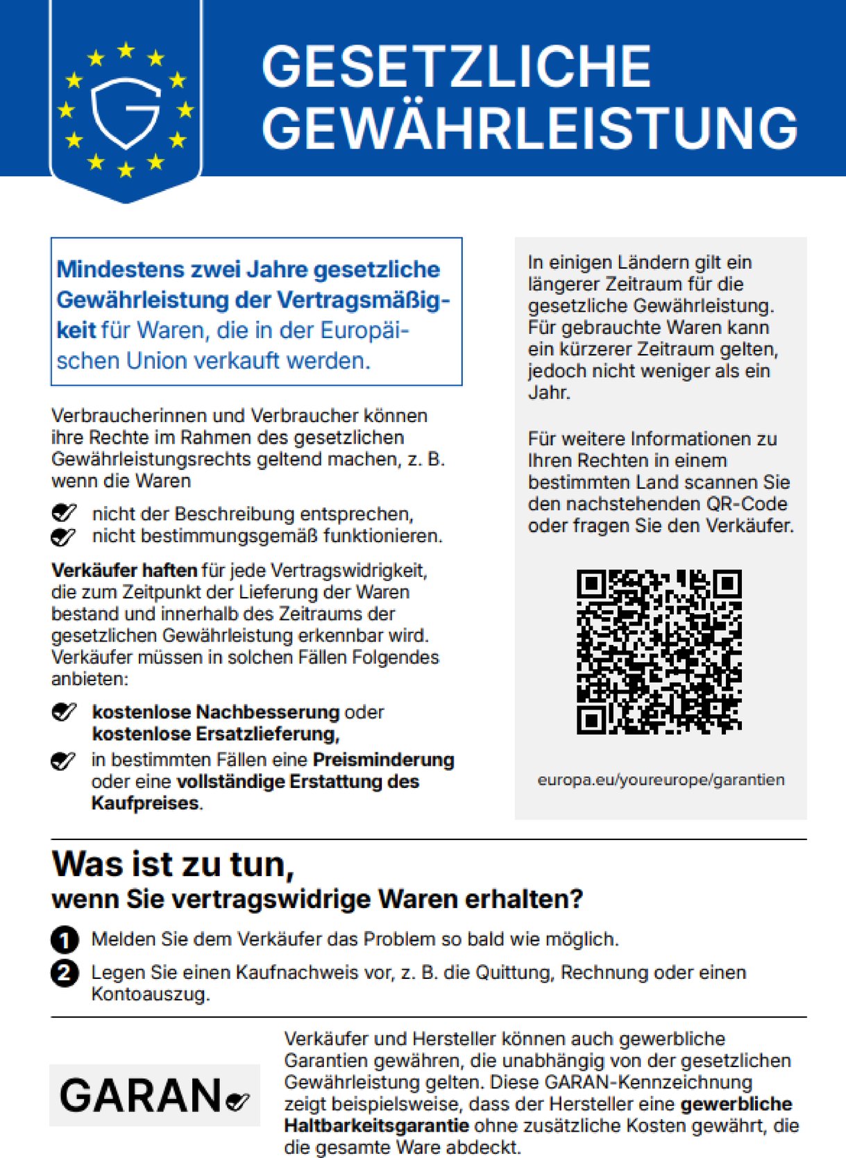 EU-Hinweis zum gesetzlichen Gewährleistungsrecht